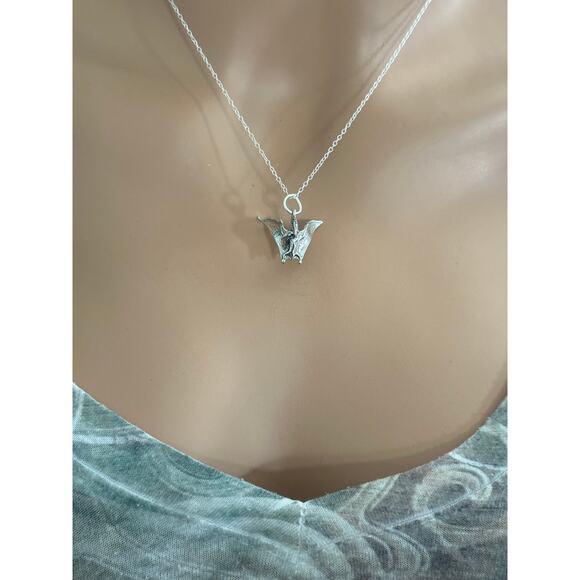 Sterling Silver Hunting Pterodactyl Necklace With Fish In Its Mouth - Picture 3 of 5